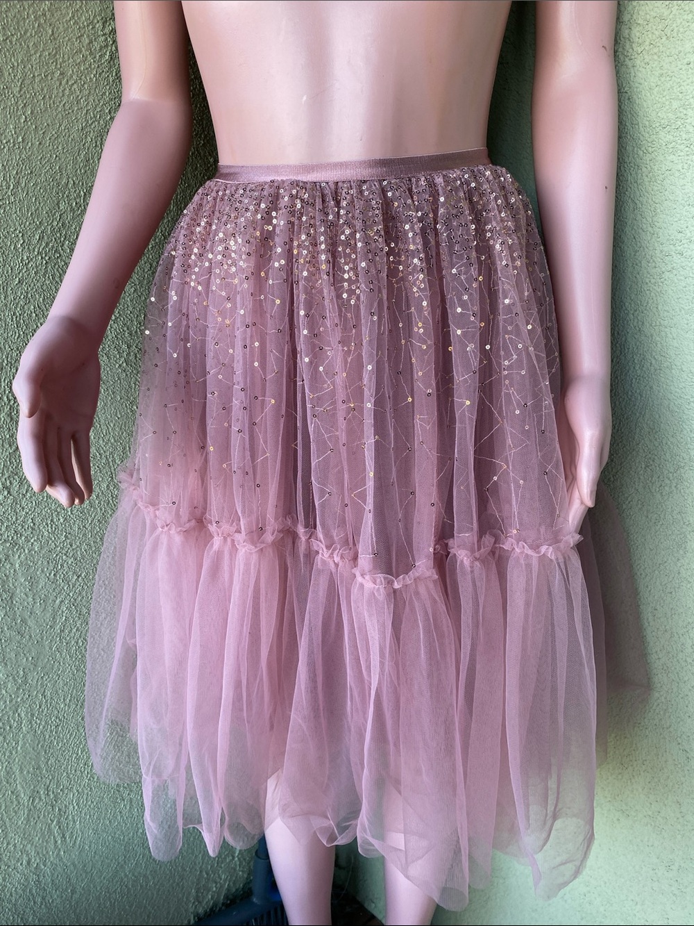 Women's Dusty Rose Tulle Midi Skirt with Sequins girls size 7/8